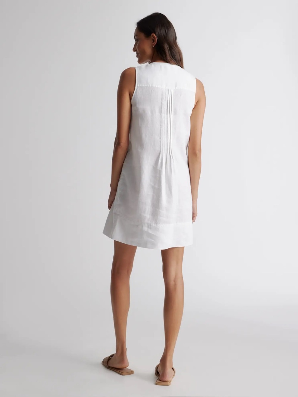 Quince - 100% European Linen Sleeveless Swing Dress in White - Picture 2 of 6